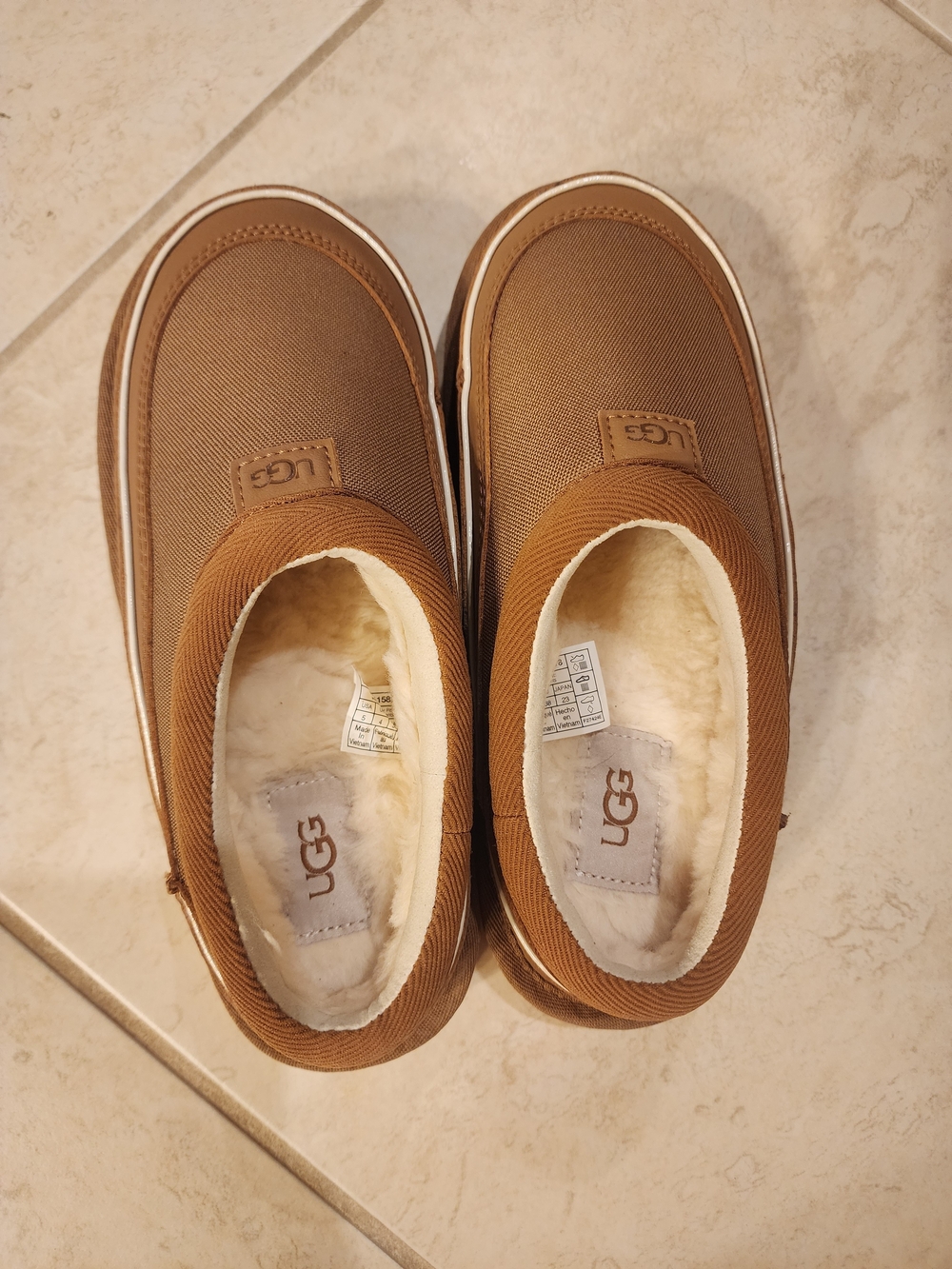 UGG Brown Canvas Shearling-Lined Slip-Ons Women Size 6 BRAND NEW